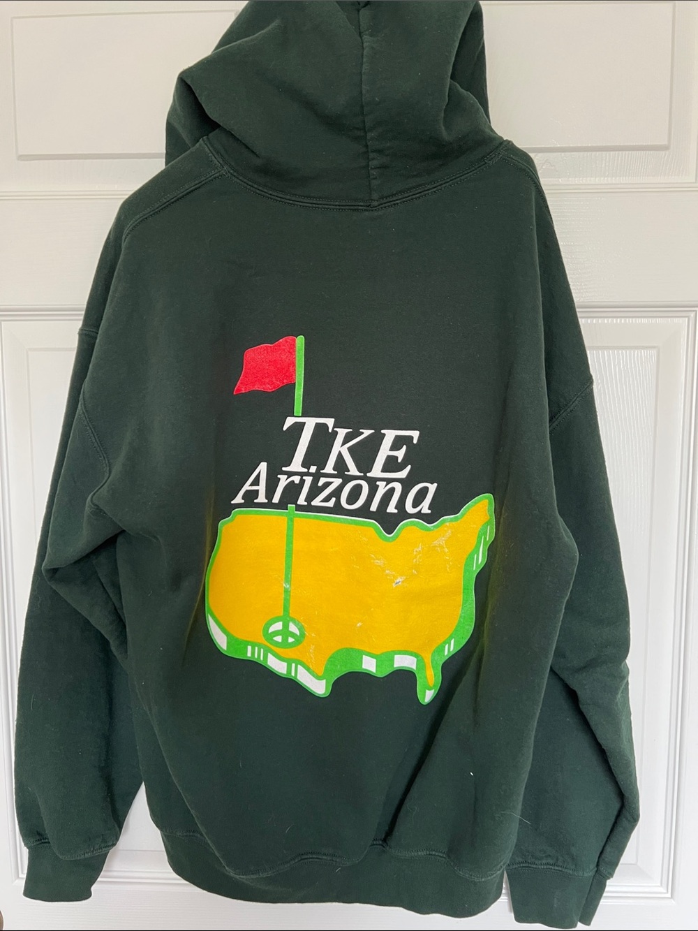 Gildan Dark Green TKE Arizona Hoodie with Yellow Graphic and Red Flag